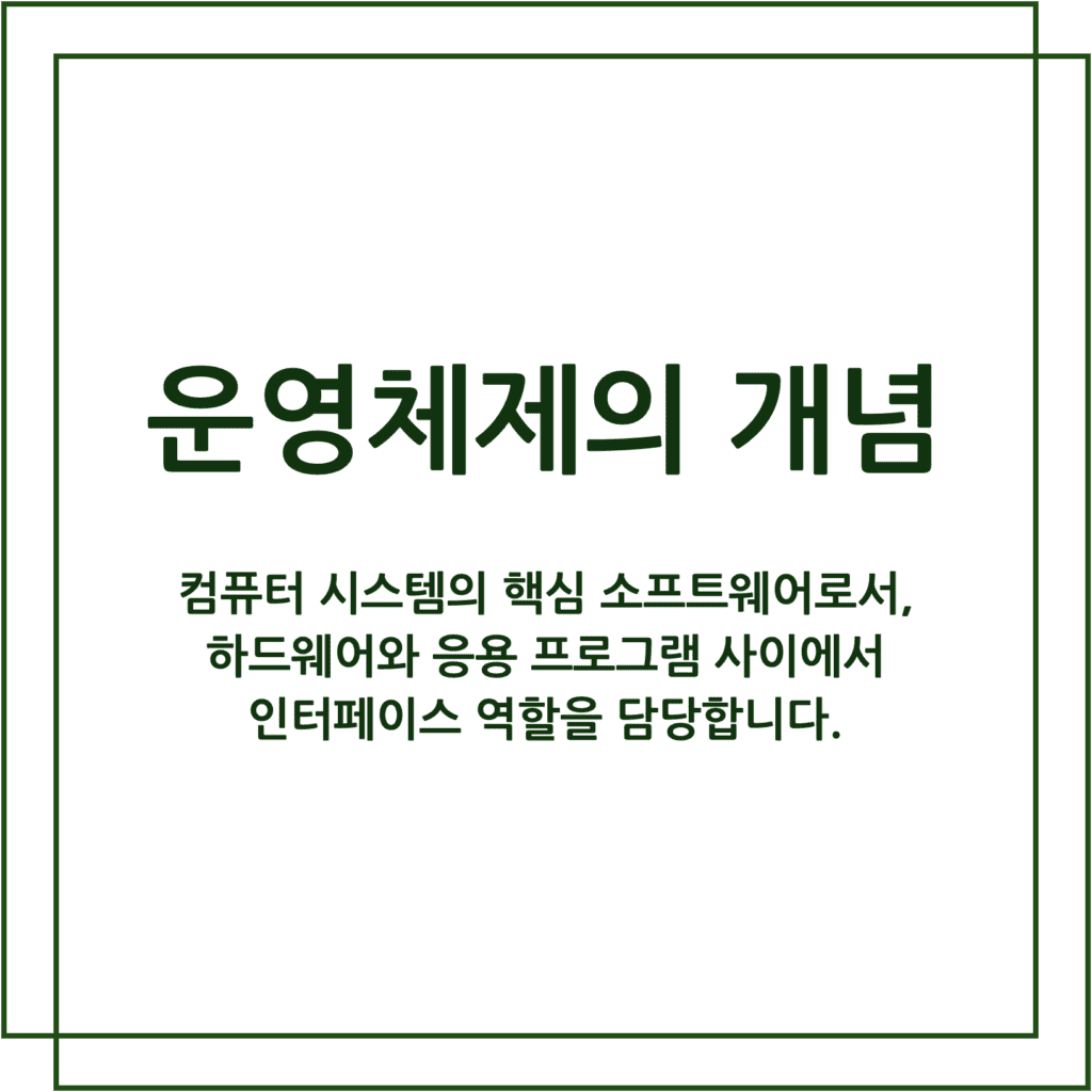 운영체제 : 소프트웨어로서 하드웨어와 응용프로그램 사이 인터페이스 역할을 담당