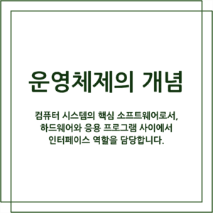 운영체제 : 소프트웨어로서 하드웨어와 응용프로그램 사이 인터페이스 역할을 담당